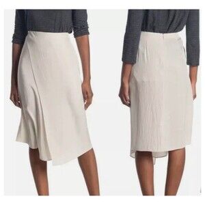 Vince MIDI Faux Wrap Skirt In Cream Champaign Sz 6 New Without Tags